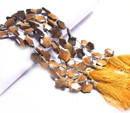 Beautiful Tiger Eye Fancy 5 Corner Heart Shape faceted Beads,8" Strand Tiger Eye fancy Briolette Side Drill Gemstone Bead Jewelry Craft SALE(AG 18681)