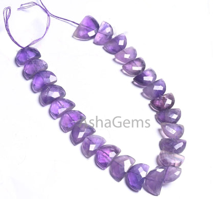 8" Strand Natural Purple Amethyst Fancy D Shape faceted Beads, African Amethyst Half Moon Briolette Checker Cut Gemstone Beads Jewelry Craft(AG 18696)