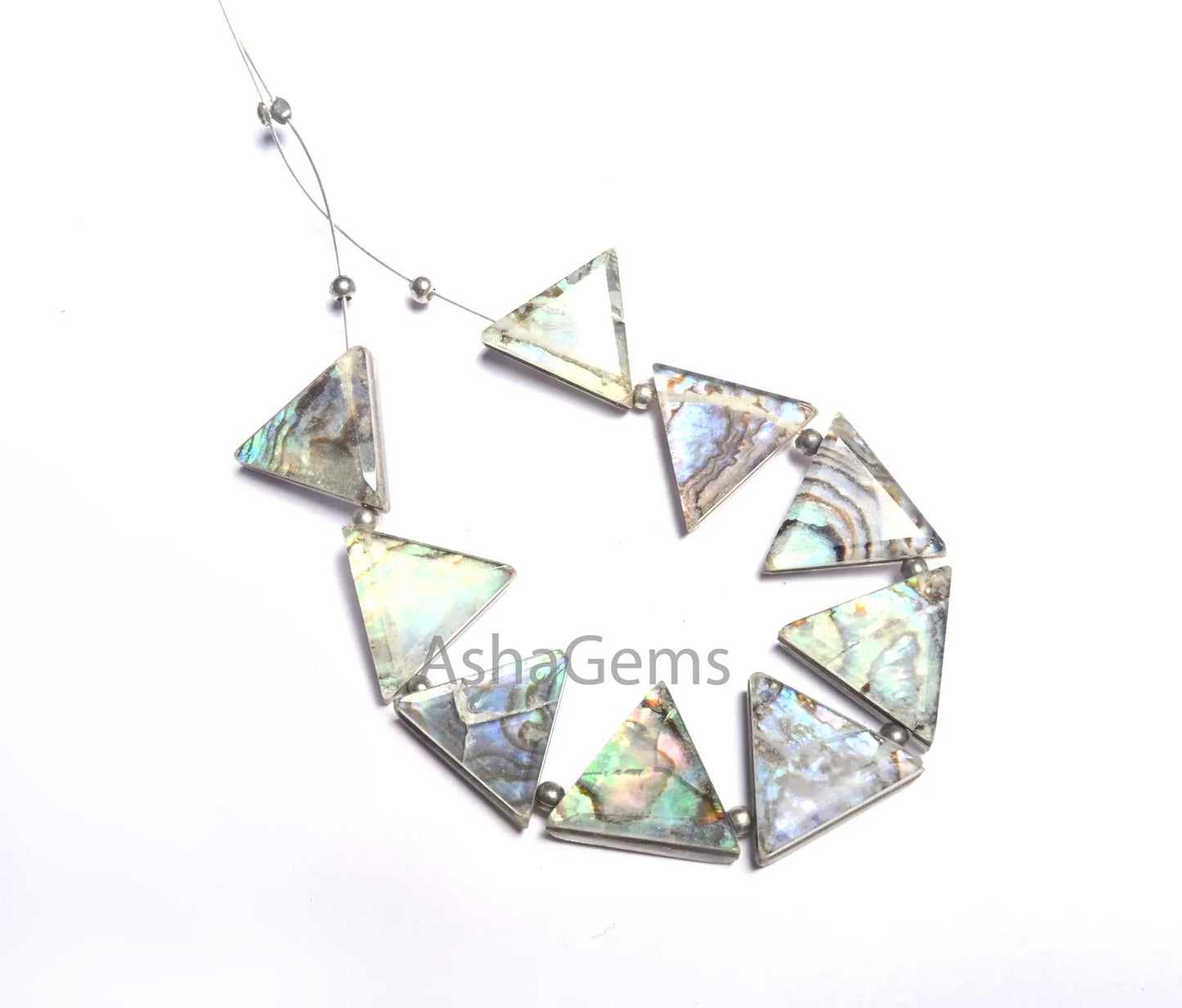 Fine Quality Abalone Shell Pearl quartz Doublet Triangle Shape Beads,12.5-14 mm Doublet Crystal fancy Trillion Gemstone Beads Jewelry Crafts (18710)