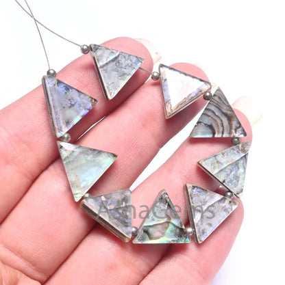 Fine Quality Abalone Shell Pearl quartz Doublet Triangle Shape Beads,12.5-14 mm Doublet Crystal fancy Trillion Gemstone Beads Jewelry Crafts (18710)