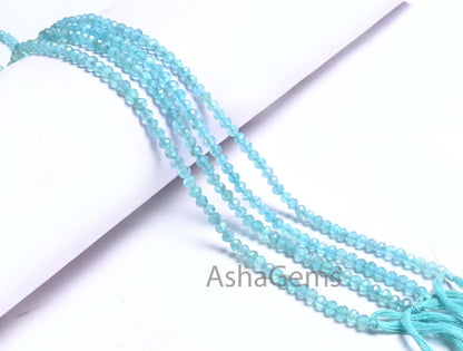 13" Fine Quality Sky Apatite Machine Cut Beads,3.6 mm Natural Blue Apatite Micro Cut Faceted Rondelle Gemstone Apatite Bead Jewelry Necklace