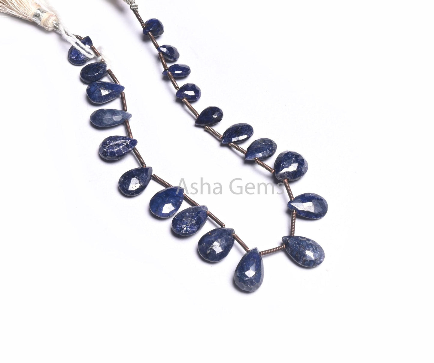 Beautiful Blue Corundum Faceted Pear Shape Beads,7.5" Blue Sapphire Corrundum Teardrop Side Drill Briolette Beads Jewelry making Crafts SALE  (AG 18505 )