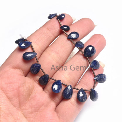 Beautiful Blue Corundum Faceted Pear Shape Beads,7.5" Blue Sapphire Corrundum Teardrop Side Drill Briolette Beads Jewelry making Crafts SALE  (AG 18505 )