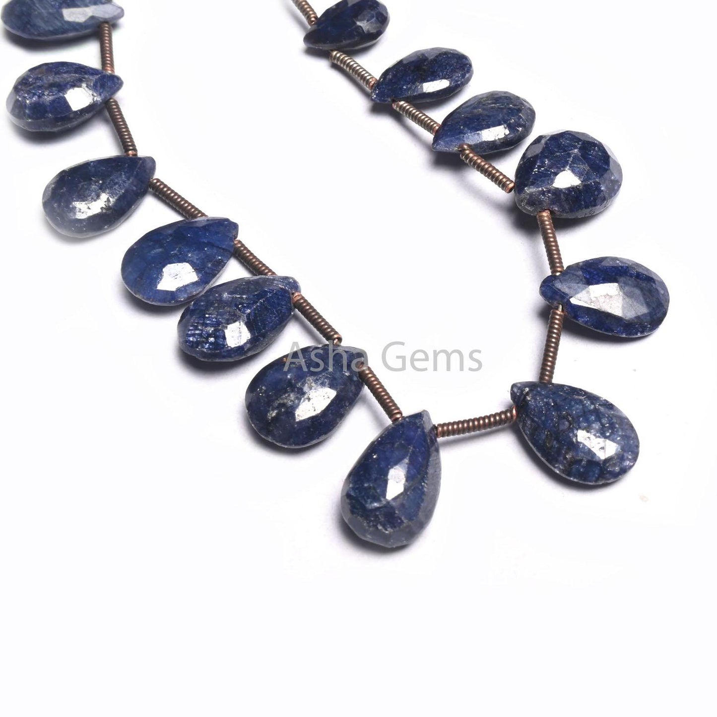 Beautiful Blue Corundum Faceted Pear Shape Beads,7.5" Blue Sapphire Corrundum Teardrop Side Drill Briolette Beads Jewelry making Crafts SALE  (AG 18505 )