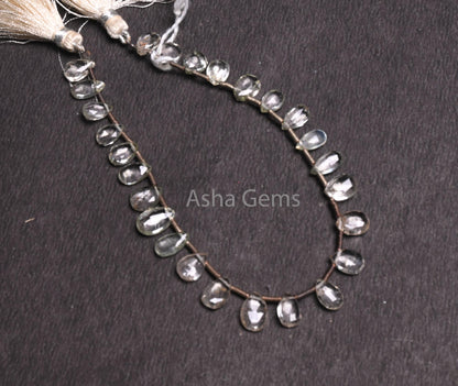 Natural white Topaz Faceted Pear Shape Gemstone Beads,8" Strand Topaz Indian Cut Teardrop Briolette Side Drill Topaz Bead Jewelry Craft SALE (AG 18506 )