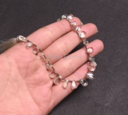 Natural white Topaz Faceted Pear Shape Gemstone Beads,8" Strand Topaz Indian Cut Teardrop Briolette Side Drill Topaz Bead Jewelry Craft SALE (AG 18506 )