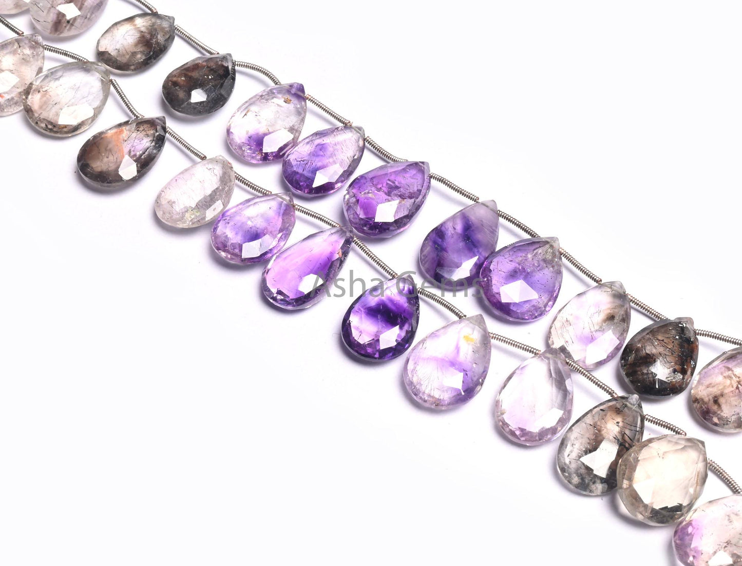 Beautiful Rare Amethyst Rutile Faceted Pears Gemstone Loose Beads,8" Shaded Moss Amethyst Rutile Teardrop Briolette Beads Jewelry Craft SALE (AG 18519)