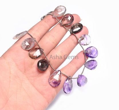 Beautiful Rare Amethyst Rutile Faceted Pears Gemstone Loose Beads,8" Shaded Moss Amethyst Rutile Teardrop Briolette Beads Jewelry Craft SALE (AG 18519)