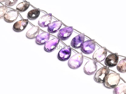 Beautiful Rare Amethyst Rutile Faceted Pears Gemstone Loose Beads,8" Shaded Moss Amethyst Rutile Teardrop Briolette Beads Jewelry Craft SALE (AG 18519)