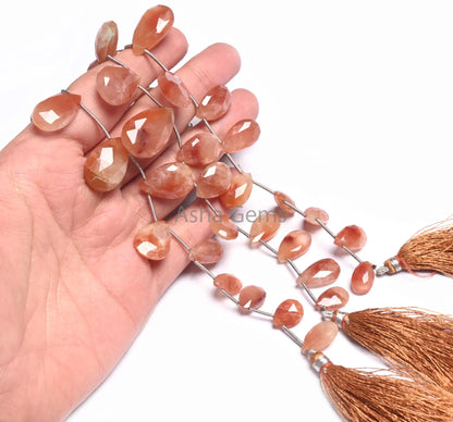 Natural Lepidocrocite Faceted Pears Shape Gemstone Beads,8"Shaded Red Orange Lepidocrocite Teardrop Briolette Bead Jewelry Making Craft SALE (AG 18521 )