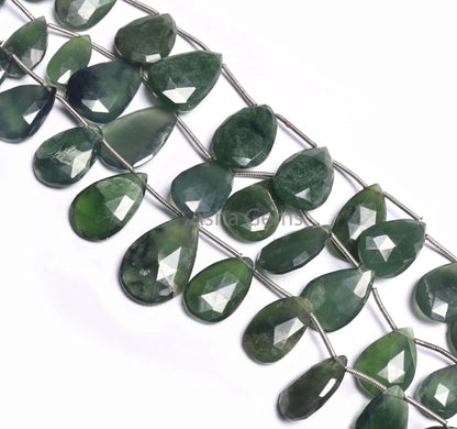 Beautiful Green Serpentine faceted Pear Shape Gemstone Beads,8" Natural Serpentine Teardrop Briolette Serpentine Beads Jewelry making Crafts(AG 18522)