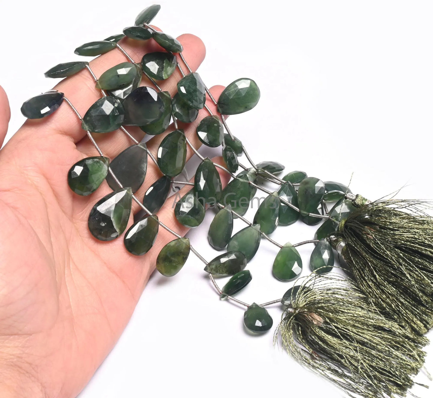 Beautiful Green Serpentine faceted Pear Shape Gemstone Beads,8" Natural Serpentine Teardrop Briolette Serpentine Beads Jewelry making Crafts(AG 18522)