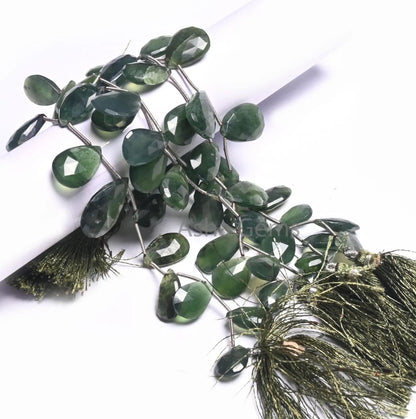 Beautiful Green Serpentine faceted Pear Shape Gemstone Beads,8" Natural Serpentine Teardrop Briolette Serpentine Beads Jewelry making Crafts(AG 18522)