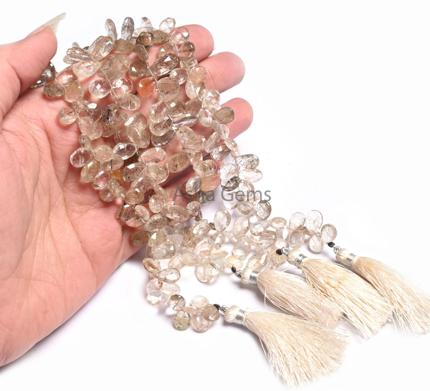 Beautiful Rutile Quartz Faceted Pears Shape Gemstone Beads,8" Natural Rutilated quartz Teardrop Briolette Rutile Beads Jewelry Crafts SALE(AG 18535 )