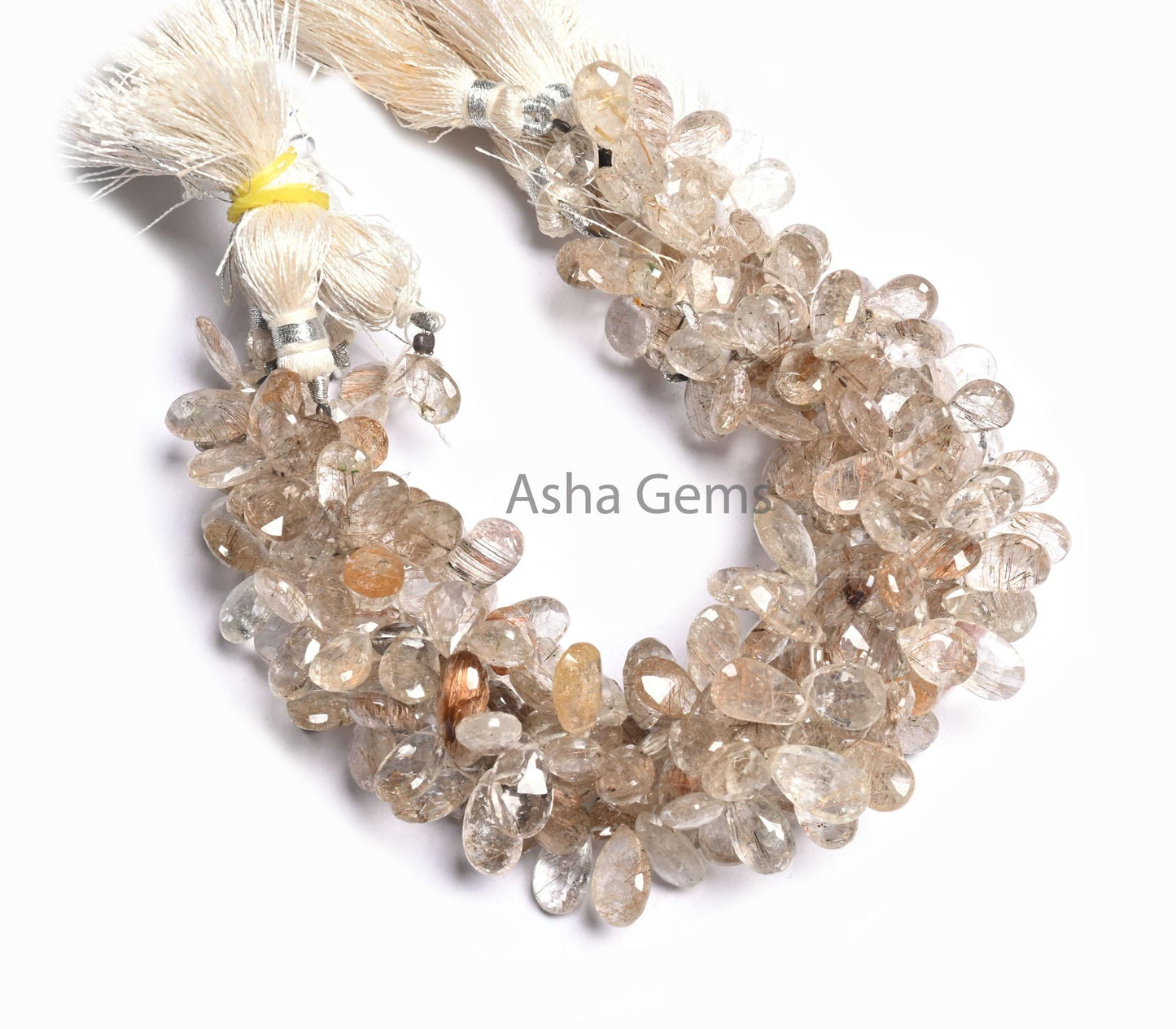 Beautiful Rutile Quartz Faceted Pears Shape Gemstone Beads,8" Natural Rutilated quartz Teardrop Briolette Rutile Beads Jewelry Crafts SALE(AG 18535 )