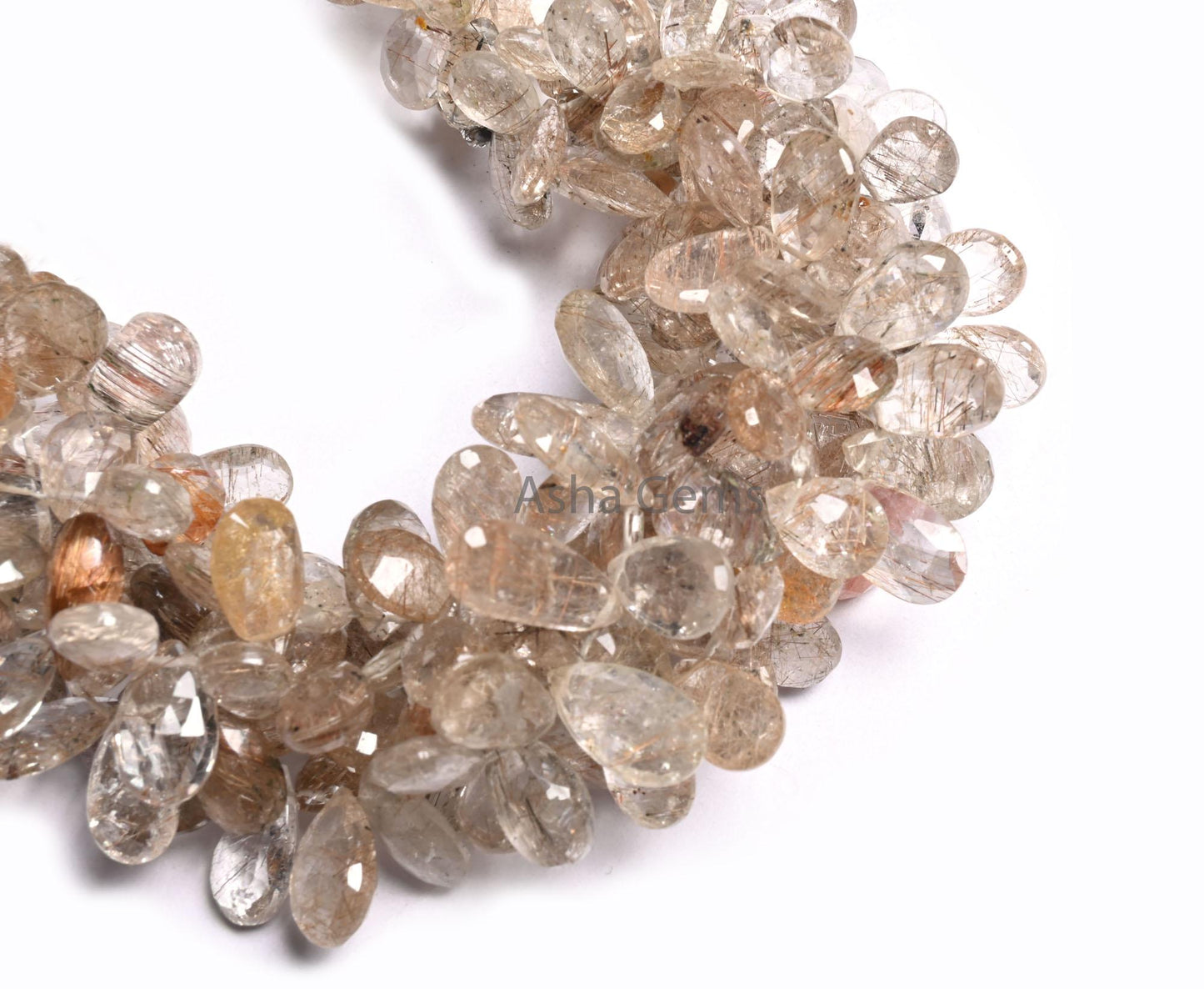 Beautiful Rutile Quartz Faceted Pears Shape Gemstone Beads,8" Natural Rutilated quartz Teardrop Briolette Rutile Beads Jewelry Crafts SALE(AG 18535 )