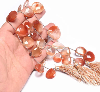 Beautiful Lepidocrocite Faceted Heart Briolette Beads, 8" Natural Shaded Lepidocrocite Big Size Heart Side Drill Gemstone Beads Jewelry SALE(AG 18568)