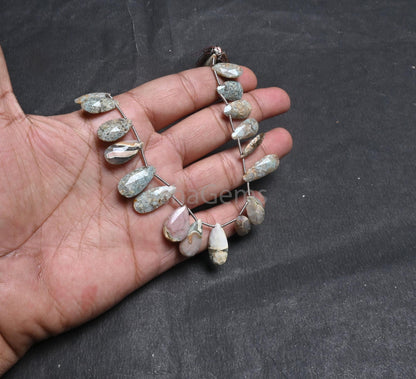 Beautiful Jasper Faceted Pears Shape Beads,8x16-10.5x18 mm Shaded Grey Green jasper Teardrop Briolette jasper Gemstone Beads Jewelry Crafts(AG 18504)