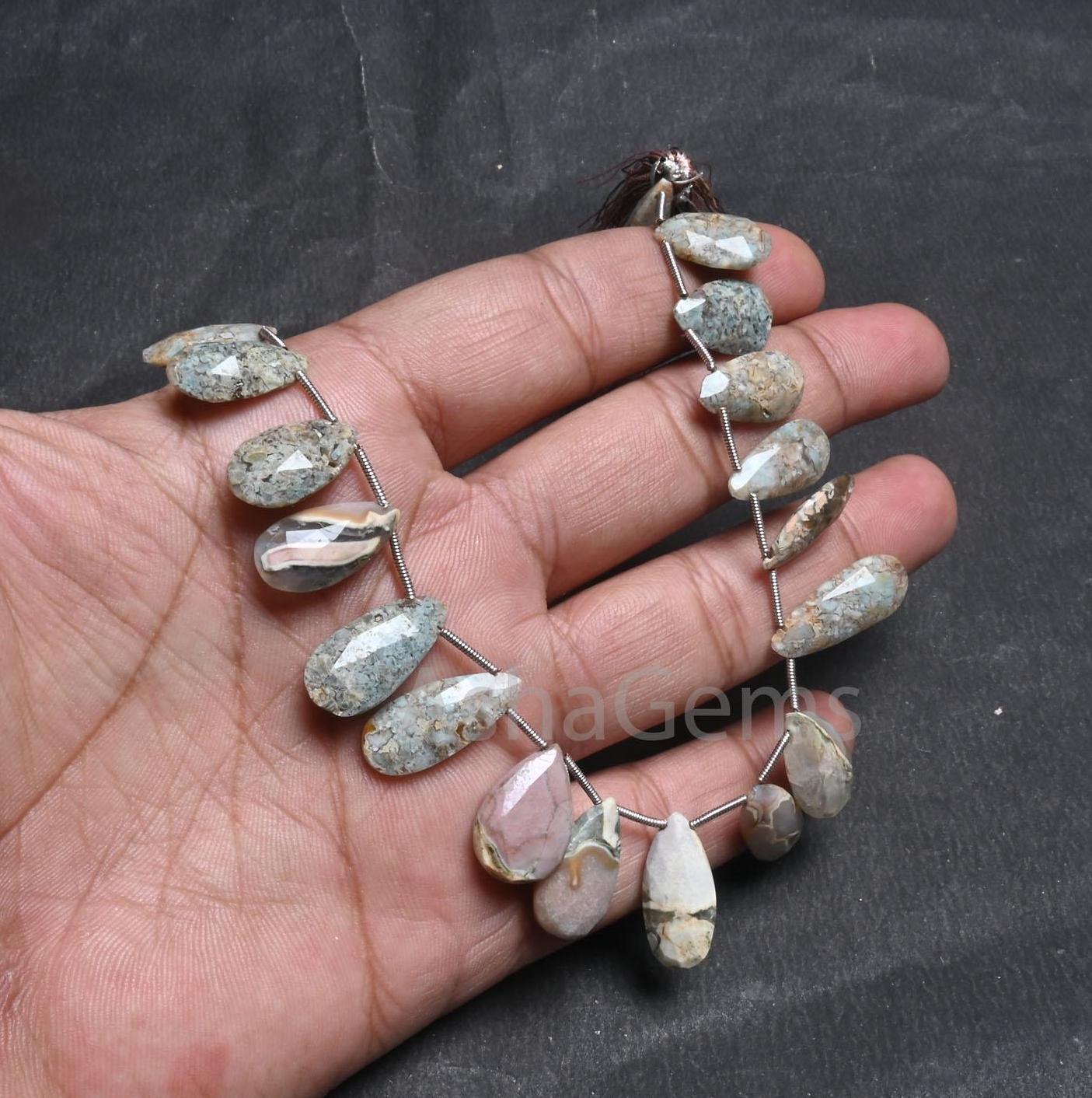 Beautiful Jasper Faceted Pears Shape Beads,8x16-10.5x18 mm Shaded Grey Green jasper Teardrop Briolette jasper Gemstone Beads Jewelry Crafts(AG 18504)