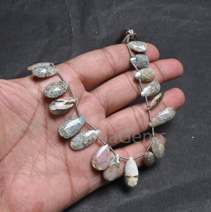 Beautiful Jasper Faceted Pears Shape Beads,8x16-10.5x18 mm Shaded Grey Green jasper Teardrop Briolette jasper Gemstone Beads Jewelry Crafts(AG 18504)