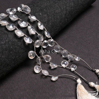 Beautiful Crystal Quartz Silver Coated Fancy Heart Shape Beads,8" Fine Crystal Mystic Coating Faceted Heart Briolette Gemstone Beads Jewelry( AG 18579)