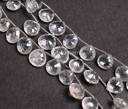 Beautiful Crystal Quartz Silver Coated Fancy Heart Shape Beads,8" Fine Crystal Mystic Coating Faceted Heart Briolette Gemstone Beads Jewelry( AG 18579)