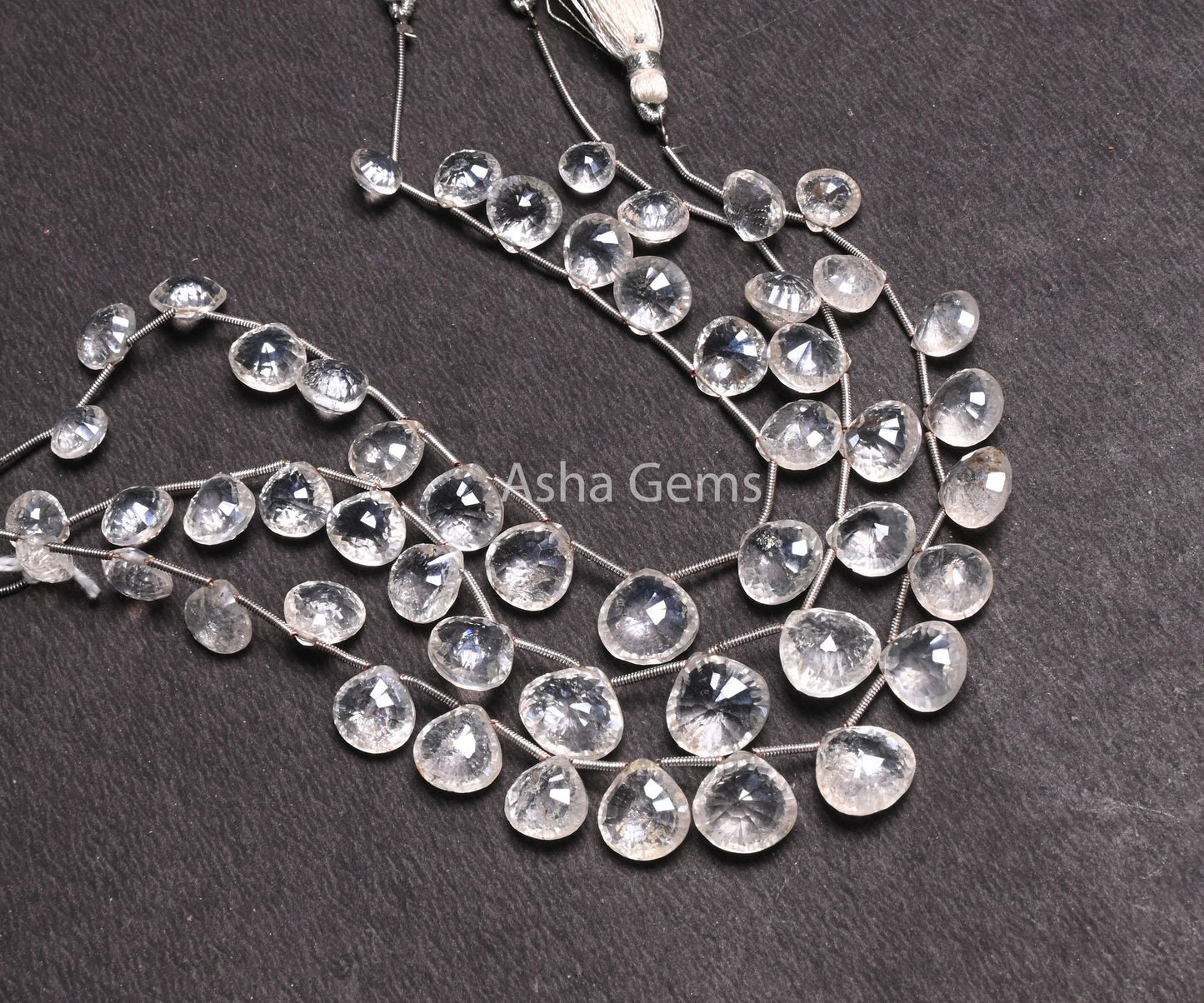 Beautiful Crystal Quartz Silver Coated Fancy Heart Shape Beads,8" Fine Crystal Mystic Coating Faceted Heart Briolette Gemstone Beads Jewelry( AG 18579)