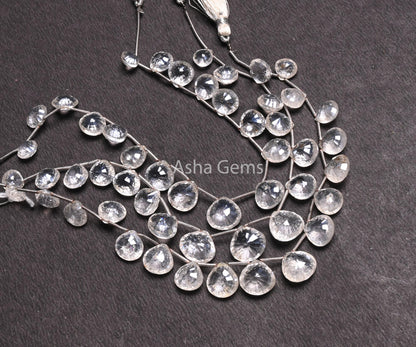 Beautiful Crystal Quartz Silver Coated Fancy Heart Shape Beads,8" Fine Crystal Mystic Coating Faceted Heart Briolette Gemstone Beads Jewelry( AG 18579)