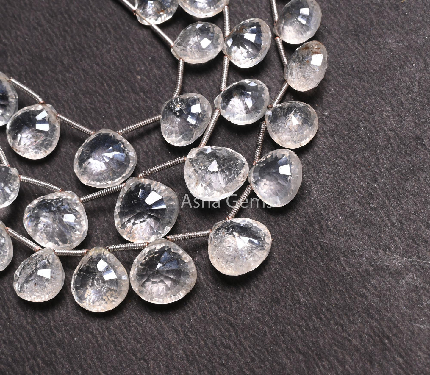Beautiful Crystal Quartz Silver Coated Fancy Heart Shape Beads,8" Fine Crystal Mystic Coating Faceted Heart Briolette Gemstone Beads Jewelry( AG 18579)