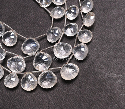 Beautiful Crystal Quartz Silver Coated Fancy Heart Shape Beads,8" Fine Crystal Mystic Coating Faceted Heart Briolette Gemstone Beads Jewelry( AG 18579)