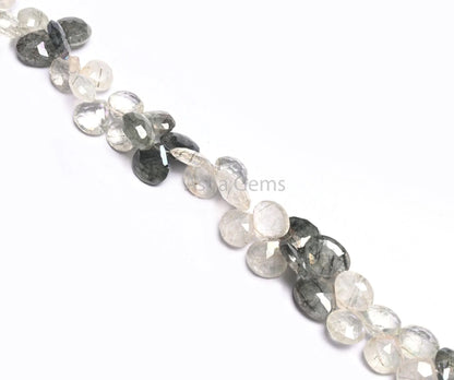 Beautiful Rutile Quartz Coated Heart Shape faceted Beads,9-11 mm Fine Multi Rutile Silver Coating Heart Briolette Gemstone Bead Jewelry SALE(AG 18583)