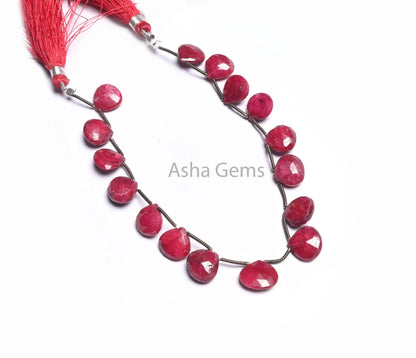 Beautiful Red Ruby Corundum Faceted Heart Shape Beads,105-12 mm Fine Quality Ruby Corundum Heart Briolette Red Ruby Bead Jewelry Crafts SALE (AG 18583)