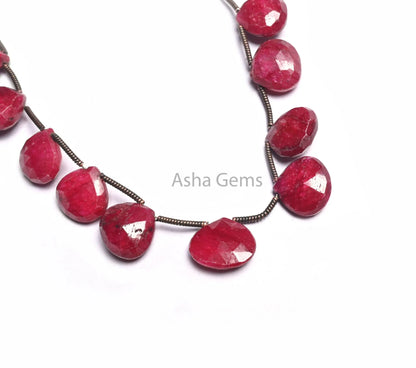 Beautiful Red Ruby Corundum Faceted Heart Shape Beads,105-12 mm Fine Quality Ruby Corundum Heart Briolette Red Ruby Bead Jewelry Crafts SALE (AG 18583)
