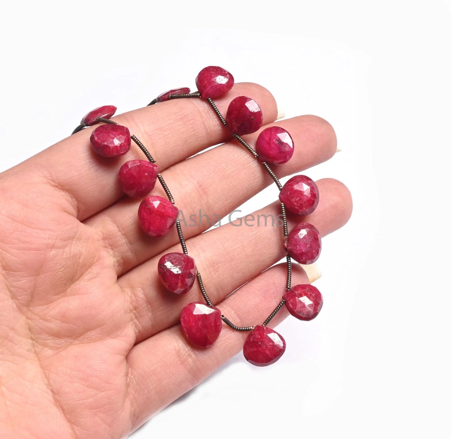 Beautiful Red Ruby Corundum Faceted Heart Shape Beads,105-12 mm Fine Quality Ruby Corundum Heart Briolette Red Ruby Bead Jewelry Crafts SALE (AG 18583)
