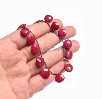 Beautiful Red Ruby Corundum Faceted Heart Shape Beads,105-12 mm Fine Quality Ruby Corundum Heart Briolette Red Ruby Bead Jewelry Crafts SALE (AG 18583)
