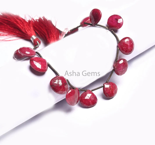 Beautiful Red Ruby Corundum Faceted Heart Shape Beads,105-12 mm Fine Quality Ruby Corundum Heart Briolette Red Ruby Bead Jewelry Crafts SALE (AG 18583)