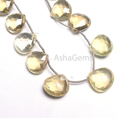14 mm Beautiful Crystal Quartz Lemon Color Coated Heart Gemstone Beads, Fine Crystal Mystic Coated faceted Heart Briolette Bead Jewelry SALE(AG 18573)
