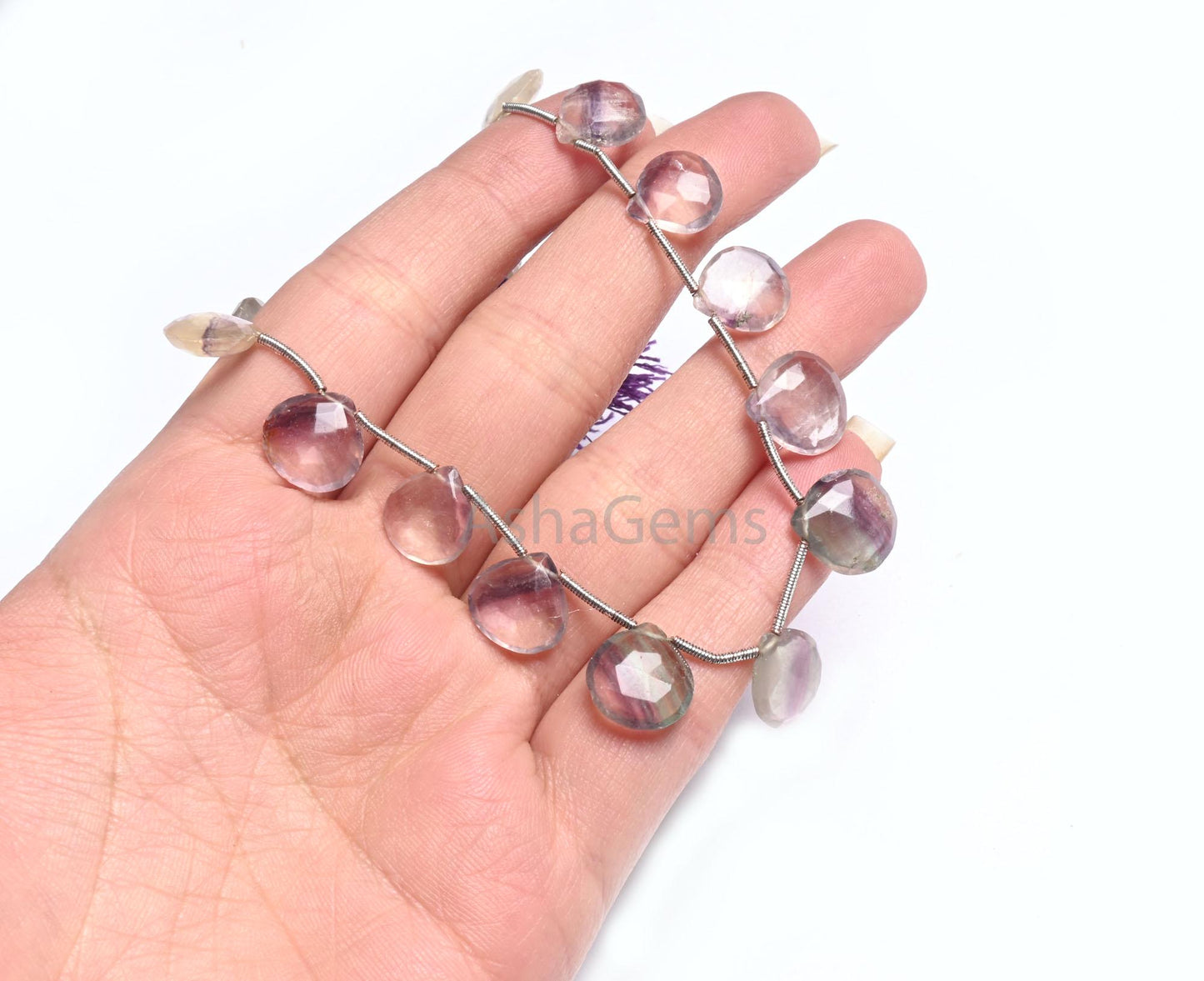 8" Beautiful Multi Color Fluorite Faceted Heart Gemstone Beads,10-12.5 mm Natural Fluorite Briolette Heart Bio Fluorite Beads Jewelry SALE(AG 18574)