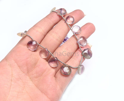 8" Beautiful Multi Color Fluorite Faceted Heart Gemstone Beads,10-12.5 mm Natural Fluorite Briolette Heart Bio Fluorite Beads Jewelry SALE(AG 18574)