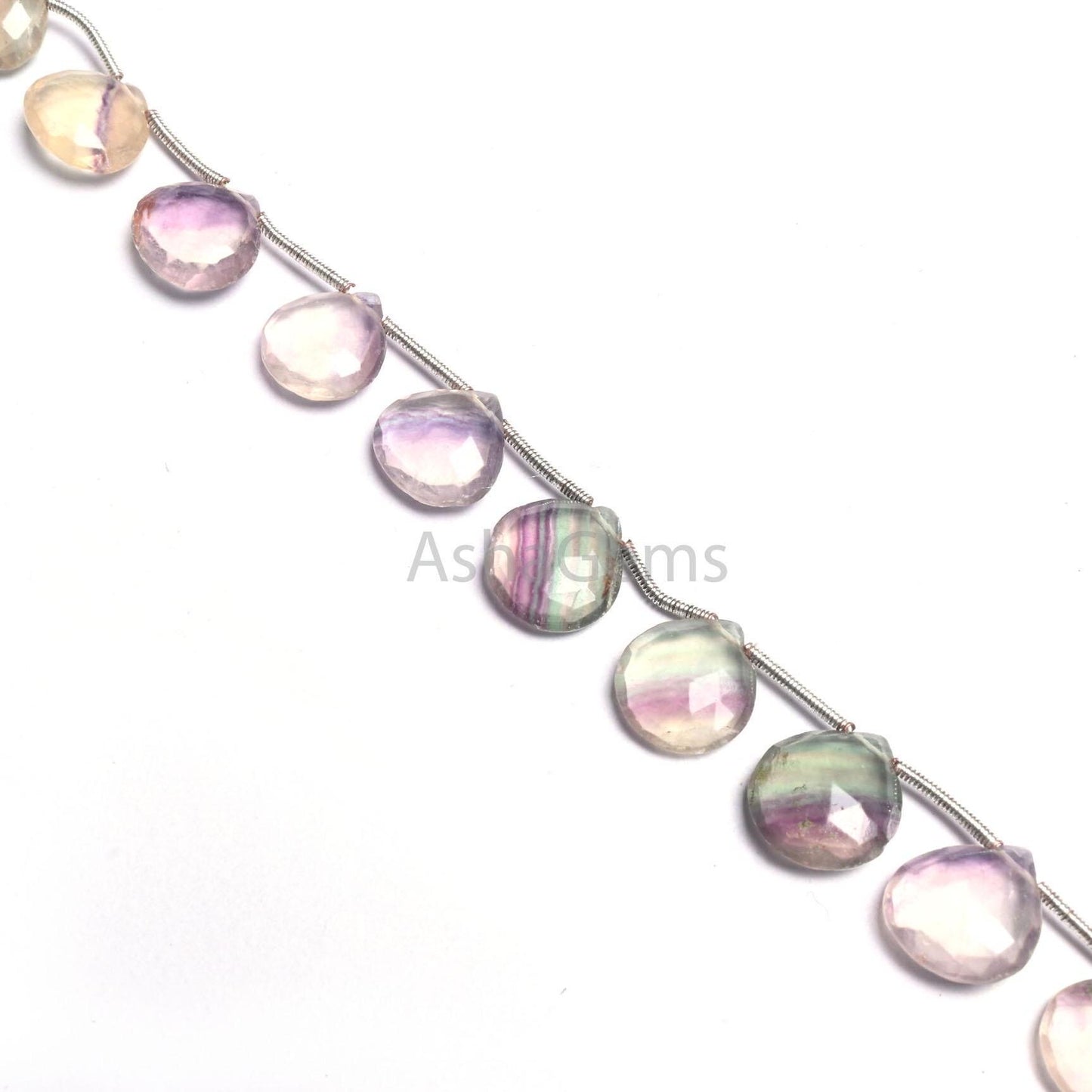 8" Beautiful Multi Color Fluorite Faceted Heart Gemstone Beads,10-12.5 mm Natural Fluorite Briolette Heart Bio Fluorite Beads Jewelry SALE(AG 18574)