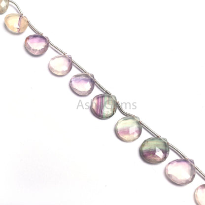 8" Beautiful Multi Color Fluorite Faceted Heart Gemstone Beads,10-12.5 mm Natural Fluorite Briolette Heart Bio Fluorite Beads Jewelry SALE(AG 18574)