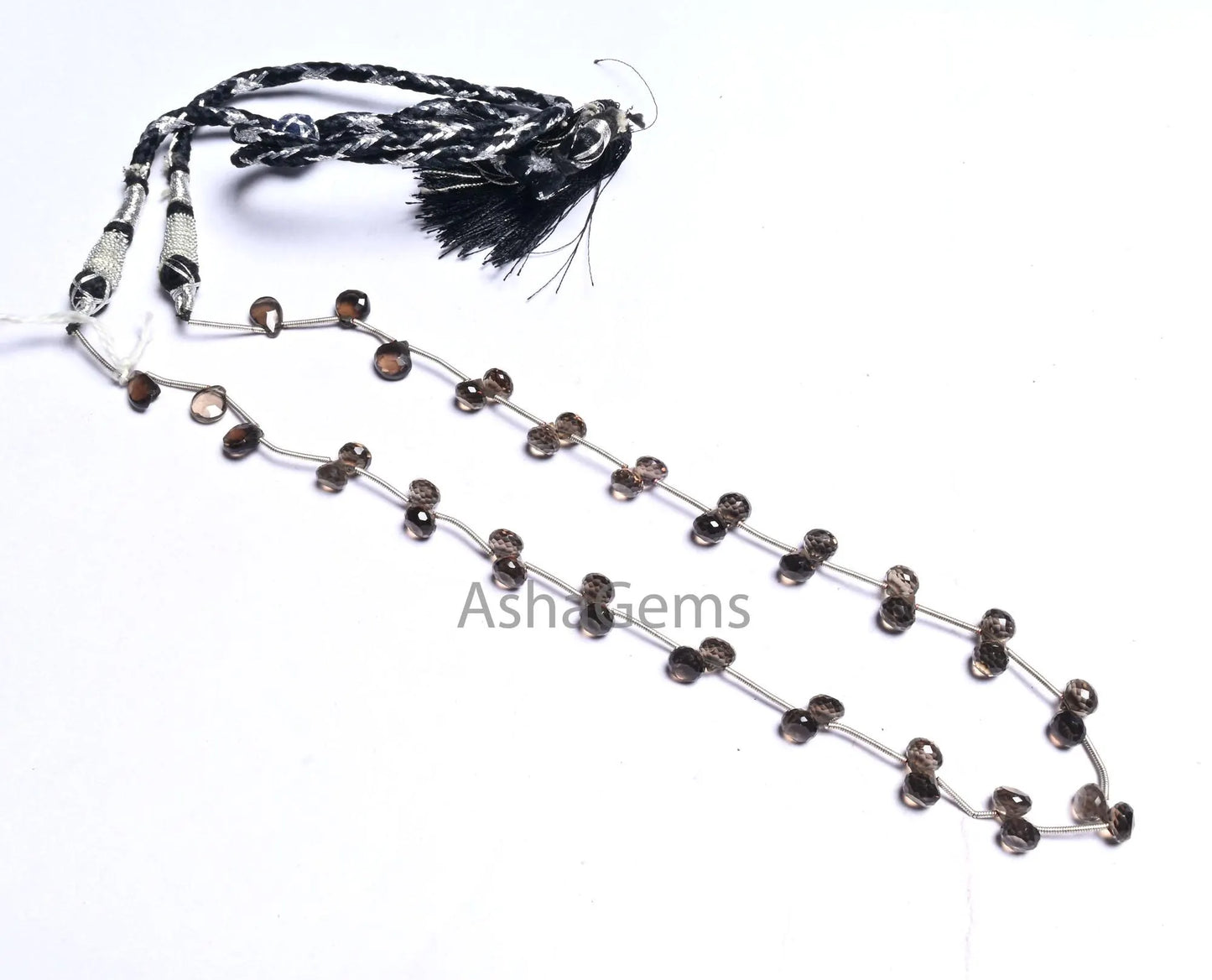 Beautiful Smoky Quartz faceted Onion + Pear Shape Beads, 16" AAA Smoky Fancy Briolette Side Drill Gemstone Bead Traditional Necklace Jewelry(AG 18618)