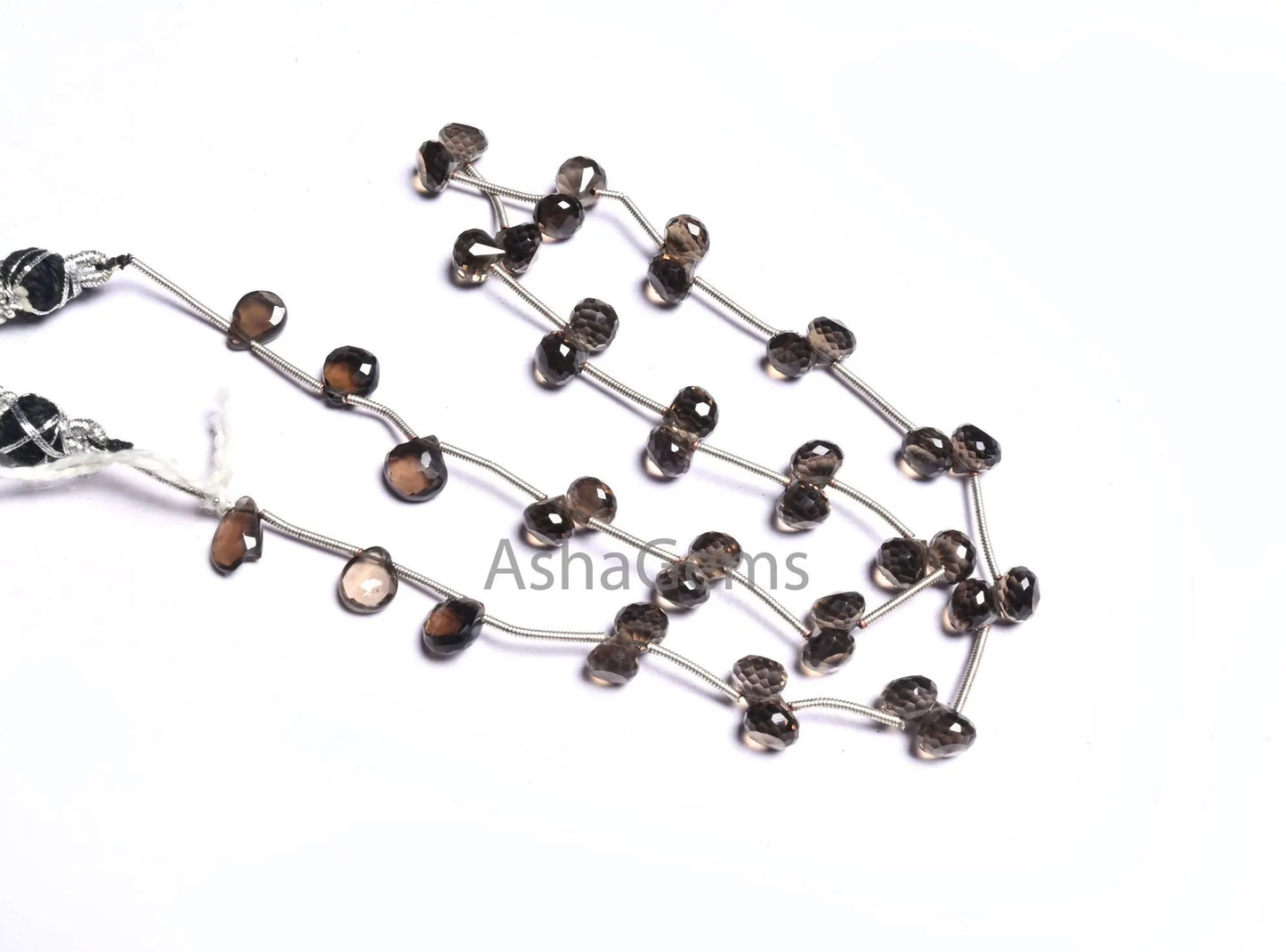 Beautiful Smoky Quartz faceted Onion + Pear Shape Beads, 16" AAA Smoky Fancy Briolette Side Drill Gemstone Bead Traditional Necklace Jewelry(AG 18618)