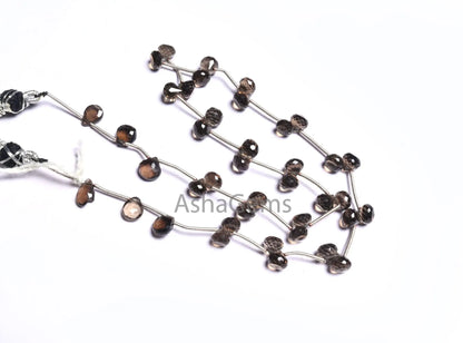 Beautiful Smoky Quartz faceted Onion + Pear Shape Beads, 16" AAA Smoky Fancy Briolette Side Drill Gemstone Bead Traditional Necklace Jewelry(AG 18618)
