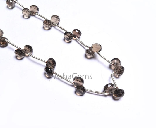 Beautiful Smoky Quartz faceted Onion + Pear Shape Beads, 16" AAA Smoky Fancy Briolette Side Drill Gemstone Bead Traditional Necklace Jewelry(AG 18618)