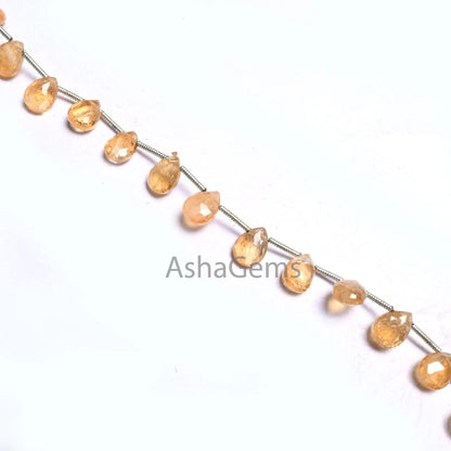 Natural Yellow Citrine Faceted Pears Shape Beads Gemstone Citrine Quartz Flat Teardrop Briolette Beads Side Drill Citrine beads jewelry SALE (AG 18634)