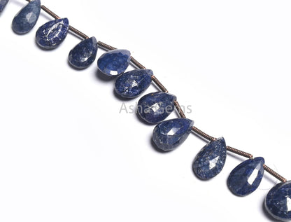 Beautiful Blue Corundum Faceted Pear Shape Beads,7.5" Blue Sapphire Corrundum Teardrop Side Drill Briolette Beads Jewelry making Crafts SALE  (AG 18505 )
