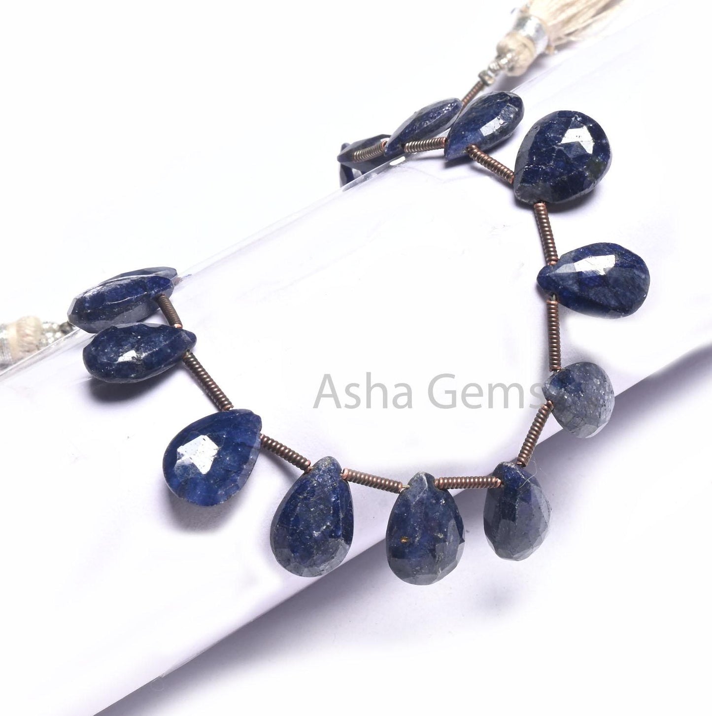 Beautiful Blue Corundum Faceted Pear Shape Beads,7.5" Blue Sapphire Corrundum Teardrop Side Drill Briolette Beads Jewelry making Crafts SALE  (AG 18505 )