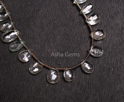 Natural white Topaz Faceted Pear Shape Gemstone Beads,8" Strand Topaz Indian Cut Teardrop Briolette Side Drill Topaz Bead Jewelry Craft SALE (AG 18506 )