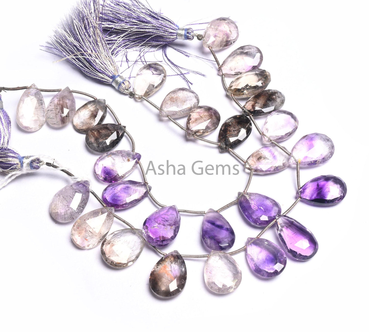 Beautiful Rare Amethyst Rutile Faceted Pears Gemstone Loose Beads,8" Shaded Moss Amethyst Rutile Teardrop Briolette Beads Jewelry Craft SALE (AG 18519)